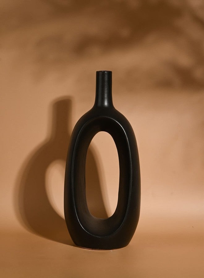 Purezento Modern Decorative Kieko Donut Vases for Home Decor | Centerpieces | Office with Unique Quality for Home Decor Center Table, Flowers Pot, Bedroom Side Corners (Black,12 Inch) - Image 1
